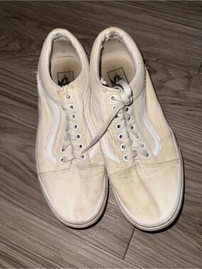 Vans Cream Canvas Low-Top Sneakers with White Stripe
